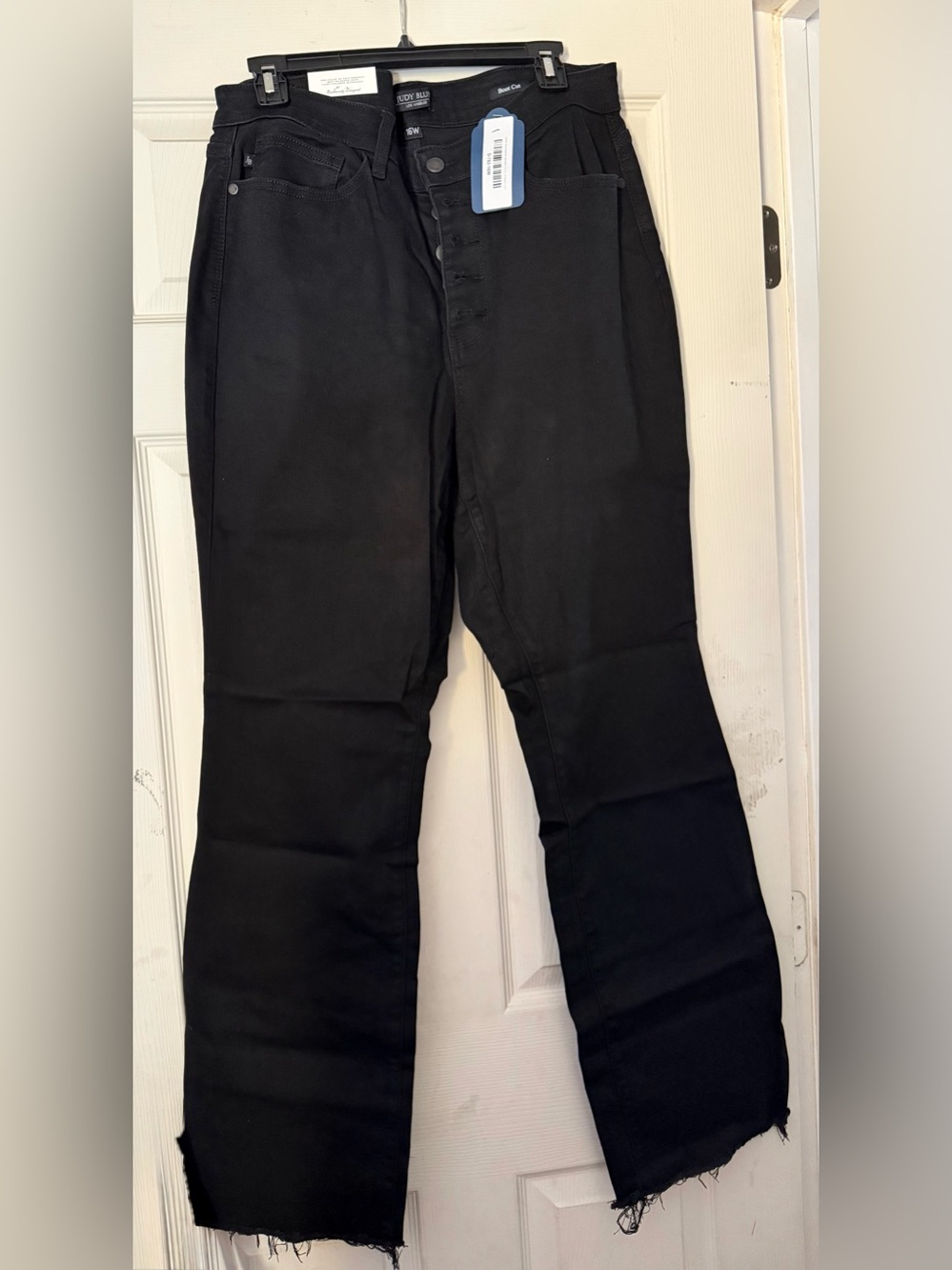 Judy Blue Womens Black High Rise Button Fly Bootcut Raw Hem